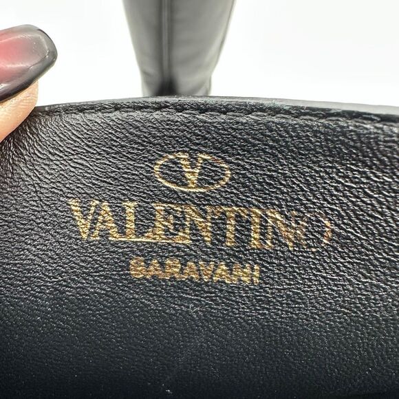 VALENTINO Black Uniqueform VLogo Tall Platform Wedge Boot Size 38.5 Heel Leather - Picture 9 of 11